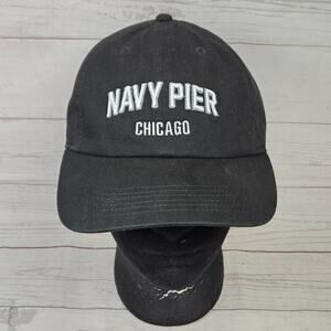 Navy Pier Chicago Strapback Newhattan Hat Baseball Cap Men's Adjustable Black